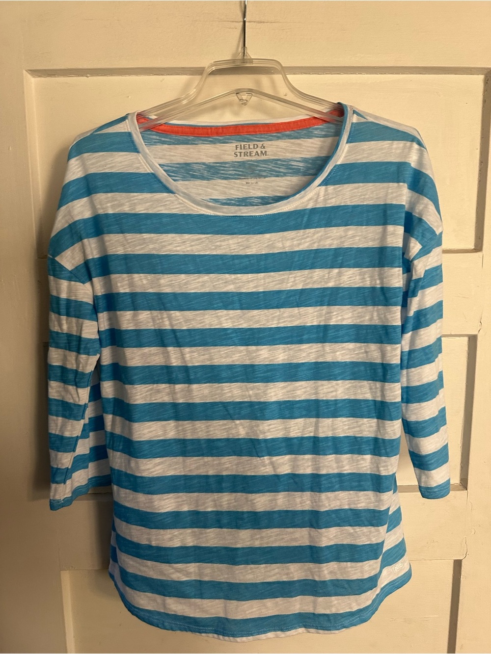 Field & Stream Women's Aqua and White Striped Scoop Neck Long Sleeve Tee